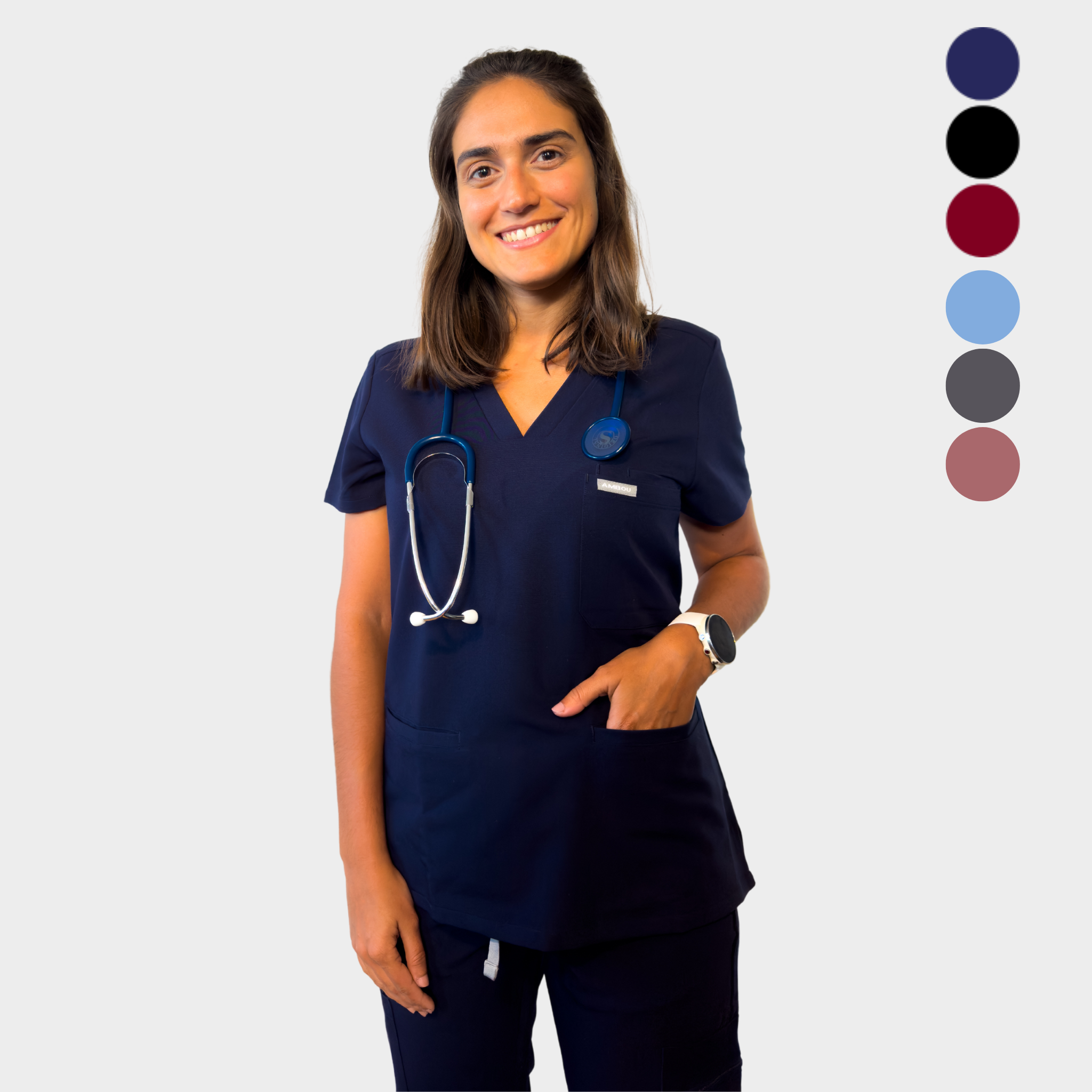 Kasack Damen Navy – Artemis Agility, 5 Taschen, V-Ausschnitt, AMBOUx Technologie, klassischer Schnitt, Größe S