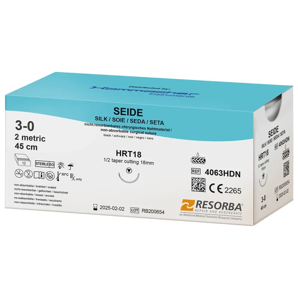 Resorba Medical RESORBA® Nahtmaterial - Packung 12 Stück, schwarz, HRT18, USP 3/0