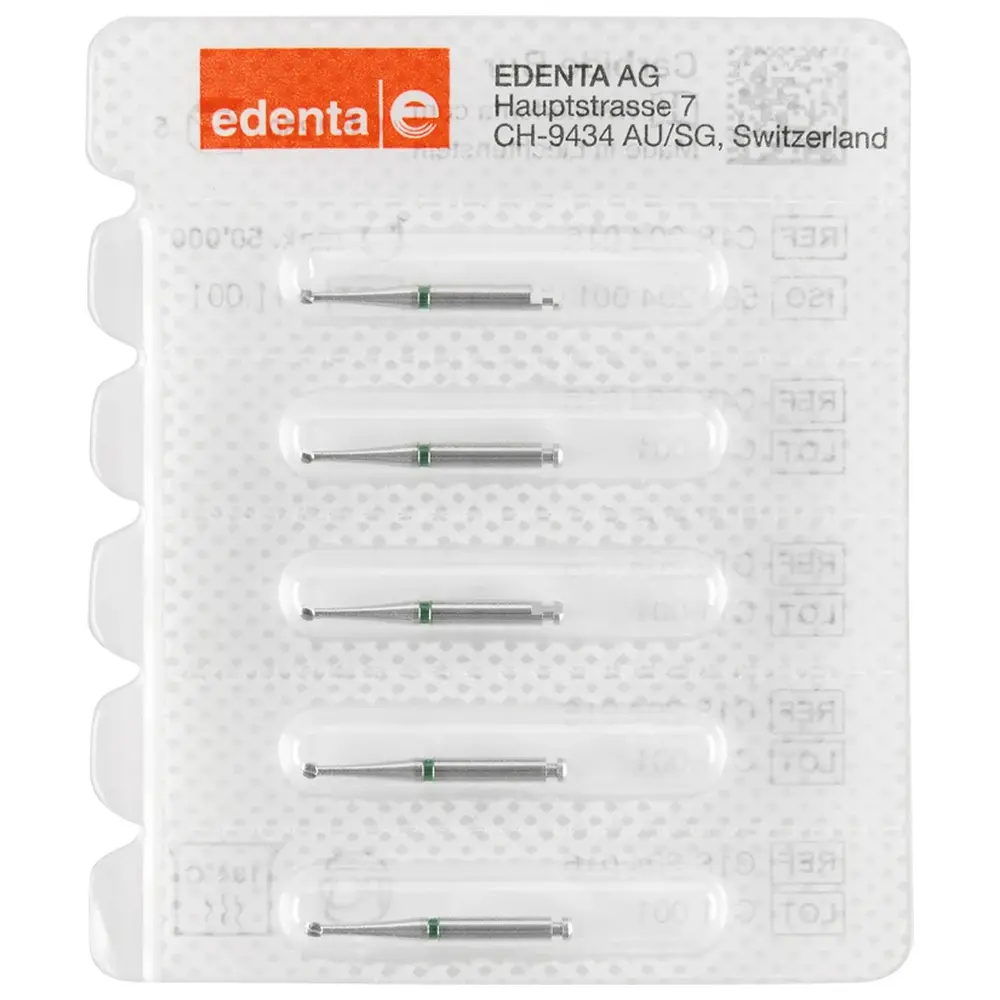 Edenta HM-Bohrer C1S - Packung 5 Stück grün, RA, Figur 001, ISO 016