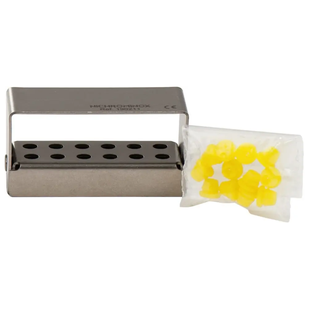 15294_PLUG_IN__Stueck_fuer_12_Instrumente_2_Reihen_a_6_Loecher_gelb_63_x_25_x_3_cm NICHROMINOX PLUG IN - Stück für 12 Instrumente (2 Reihen a 6 Löcher), gelb, 6,3 x 2,5 x 3 cm