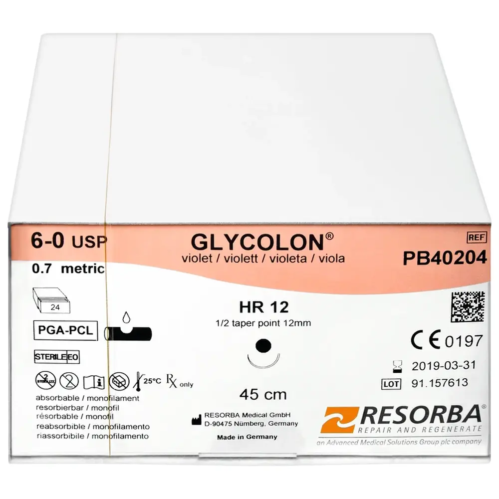 Resorba Medical Glycolon® Monofil - Packung 24 Stück, violett, 45 cm, HR12, USP 6/0