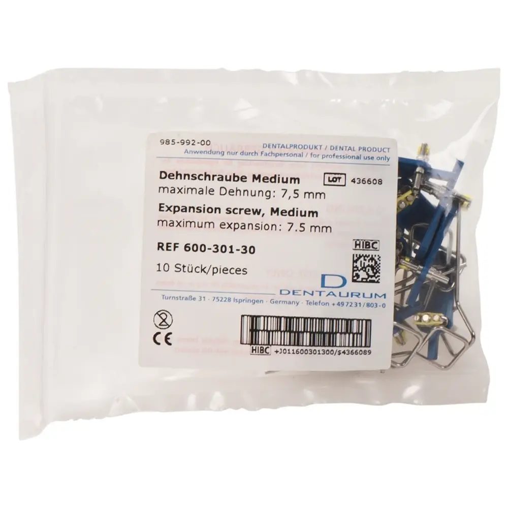 Dentaurum Dehnschrauben Edelstahl - Packung 10 Schrauben medium, Maximale Dehnung 7,5 mm
