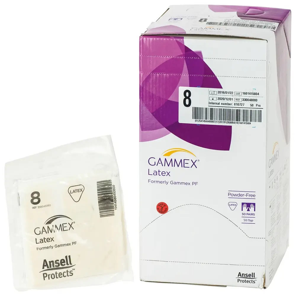 Ansell Gammex® Latex - Packung 50 Paar puderfrei, natur, Größe 8