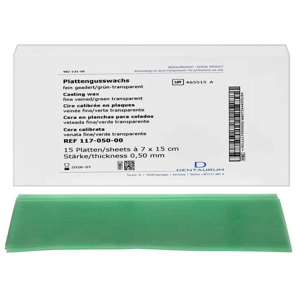 Dentaurum Plattenwachs - Packung 15 Stück Standard, grün, fein geadert, 0,5 mm