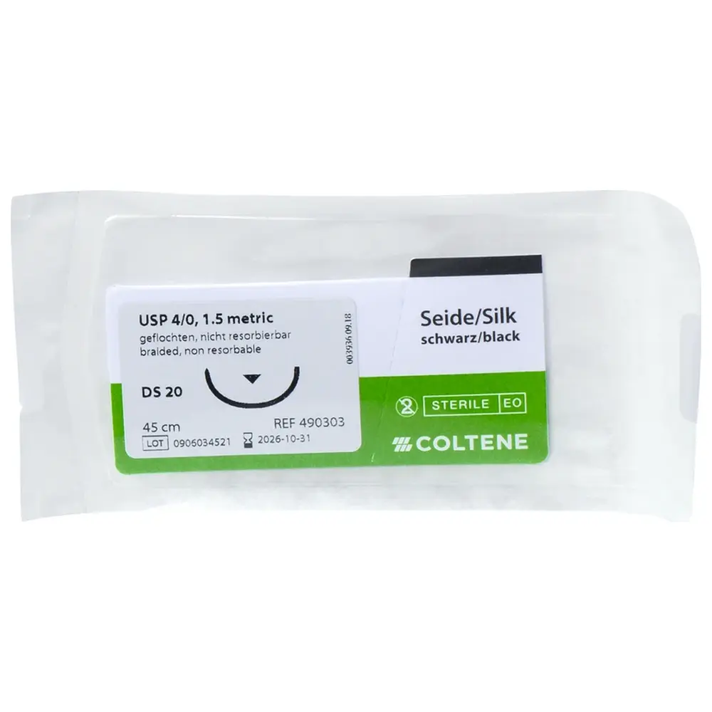 COLTENE roeko Sintraumal - Packung 12 Stück, Seide, schwarz, DS 20, Metric 1.5, USP 4/0