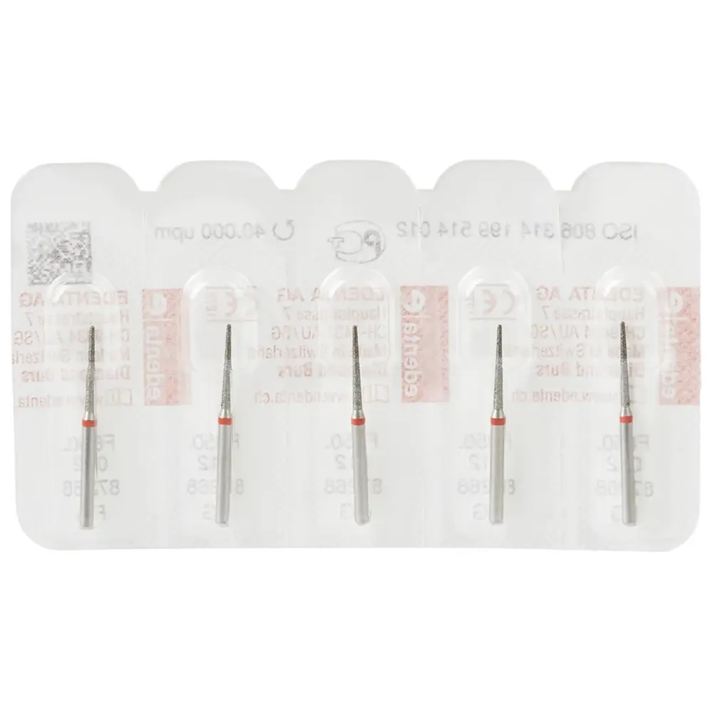 Edenta Diamanten 850 - Packung 5 Stück rot fein, FG, Figur 199 Konus rund, 10 mm, ISO 012