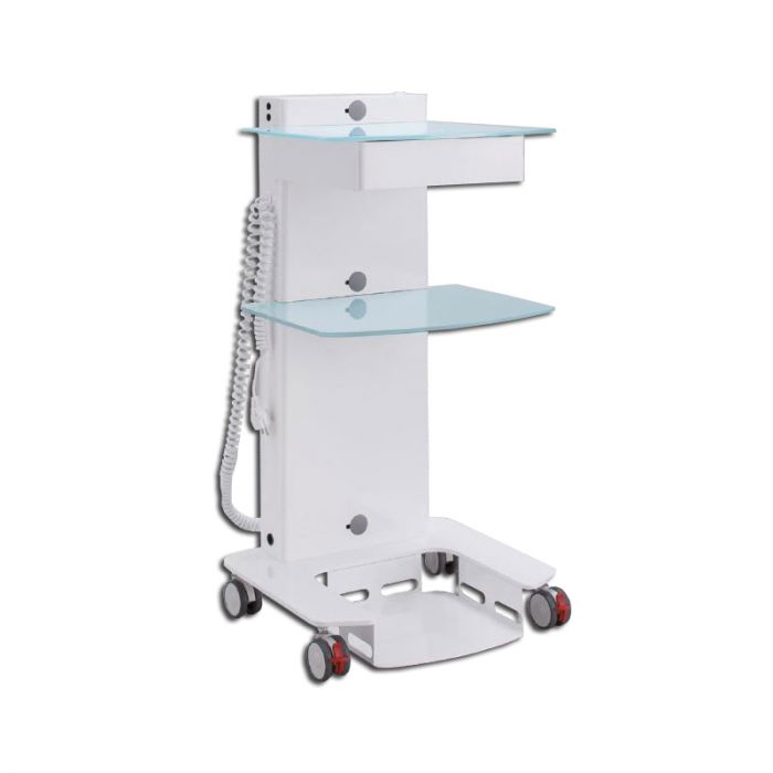 Großer chirurgischer Rollwagen mit 2 Glasablageflächen, 1 Schublade und 3 Steckdosen Großer chirurgischer Rollwagen mit 2 Glasablageflächen, 1 Schublade und 3 Steckdosen