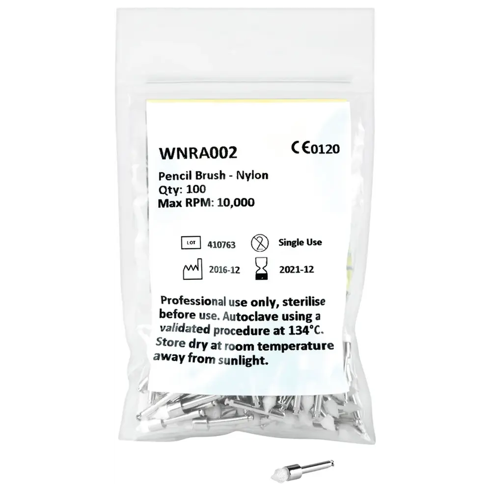 123244_Nylon_Polierbuersten_weiss__Packung_100_Stueck_spitze_Form_RA PRODENT Nylon Polierbürsten weiß - Packung 100 Stück spitze Form, RA