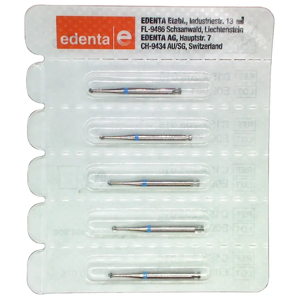 Edenta HM-Bohrer C1SX - Packung 5 Stück Kreuzverzahnung blau RAL, Figur 001, ISO 016