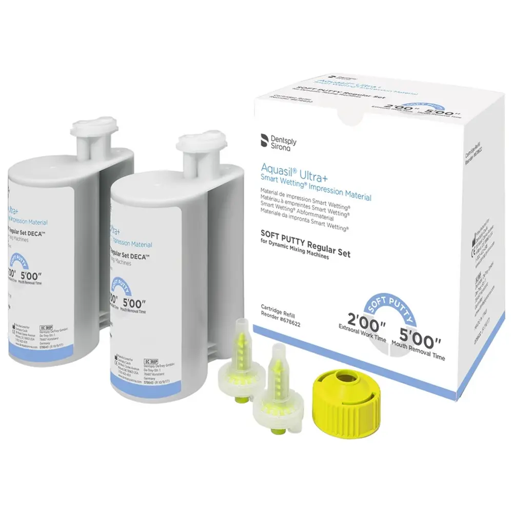 Dentsply Sirona Aquasil® Ultra+ - Packung 2 x 380 ml Doppelkartusche Soft Putty DECA Regular Set, Zubehör