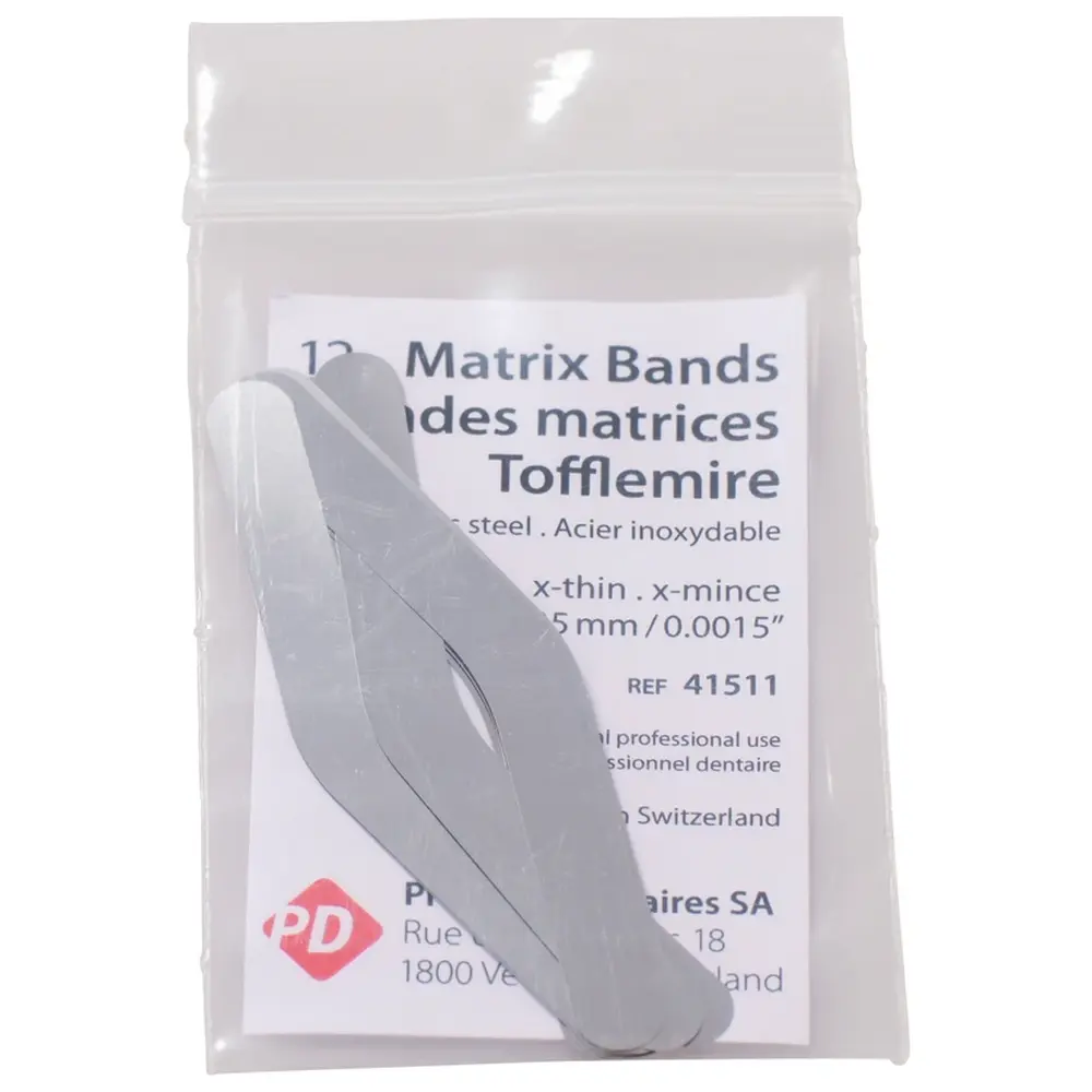 Produits Dentaires Matrizen nach Tofflemire - Packung 12 Stück Typ 1, Stärke 0,035 mm, für Erwachsene Produits Dentaires Matrizen nach Tofflemire - Packung 12 Stück Typ 1, Stärke 0,035 mm, für Erwachsene