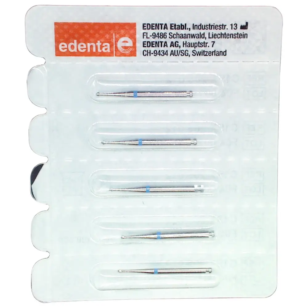 Edenta HM-Bohrer C1SX - Packung 5 Stück Kreuzverzahnung blau RAL, Figur 001, ISO 012