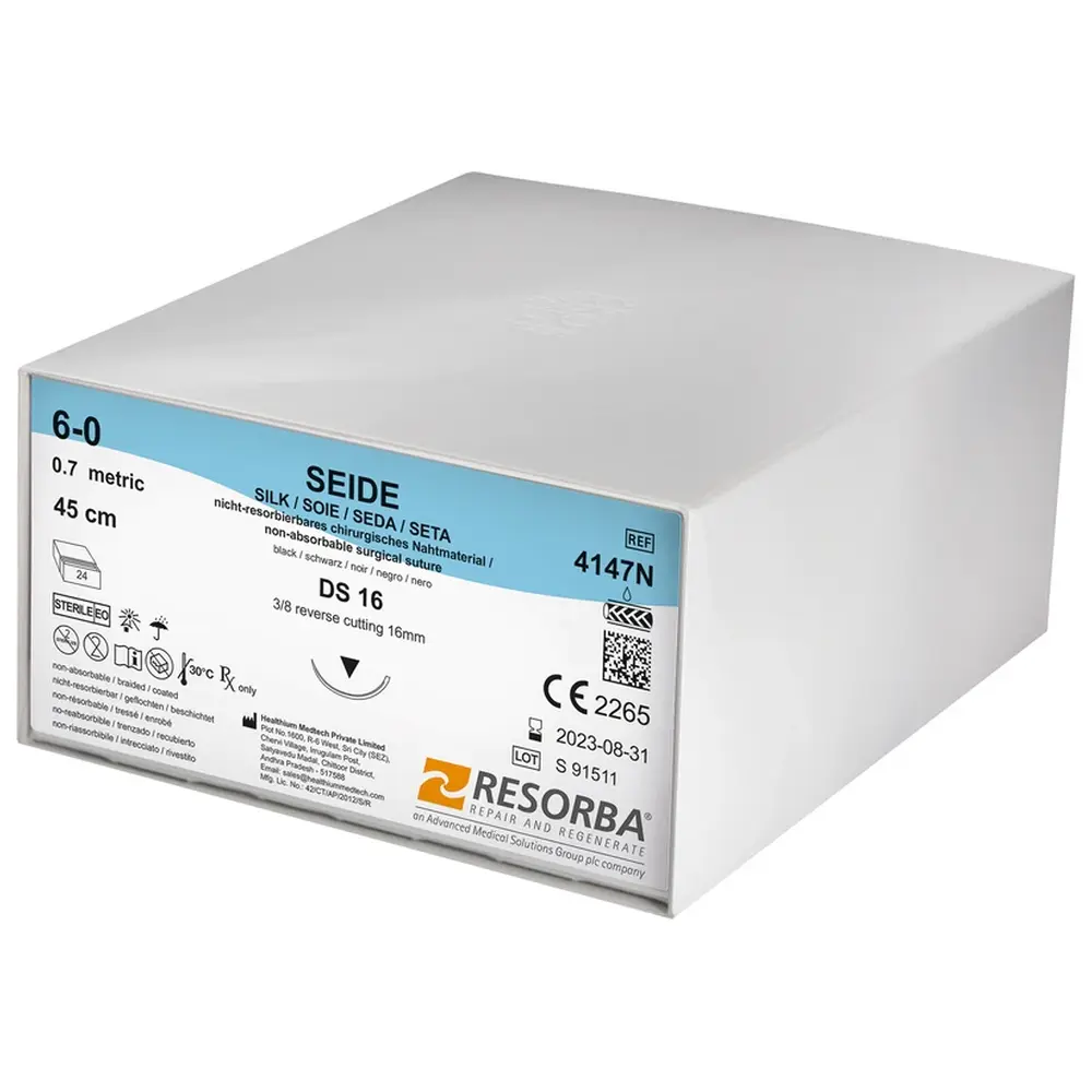 Resorba Medical RESORBA® Nahtmaterial - Packung 24 Stück, schwarz, 45 cm, DS16, USP 6/0