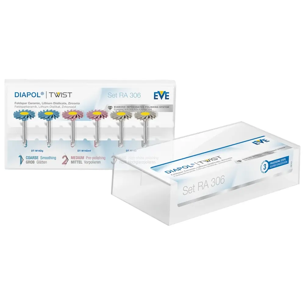 EVE Ernst Vetter EVE DIAPOL® TWIST - Set 6 Stück (2 x blau grob, 2 x rosa mittel, 2 x grau fein), Figur Twist, 14 x 1,6 mm, RA