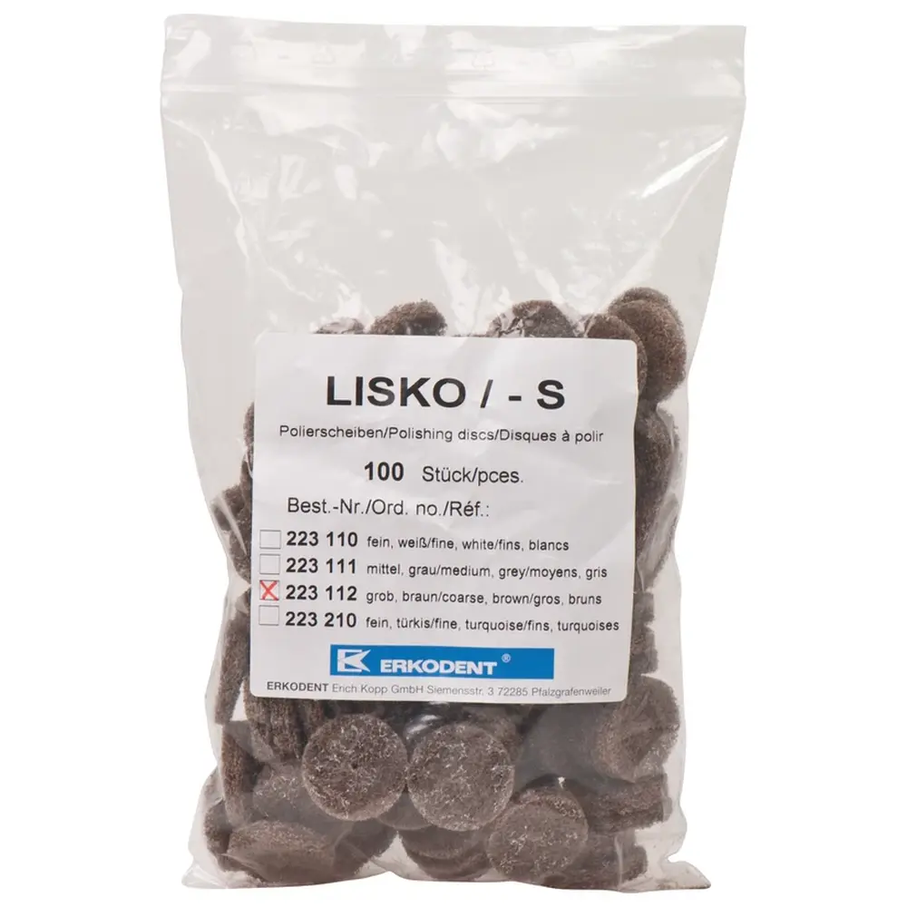 ERKODENT LISKO Polierer - Packung 100 Stück unmontiert, braun grob, 4 Stützscheiben