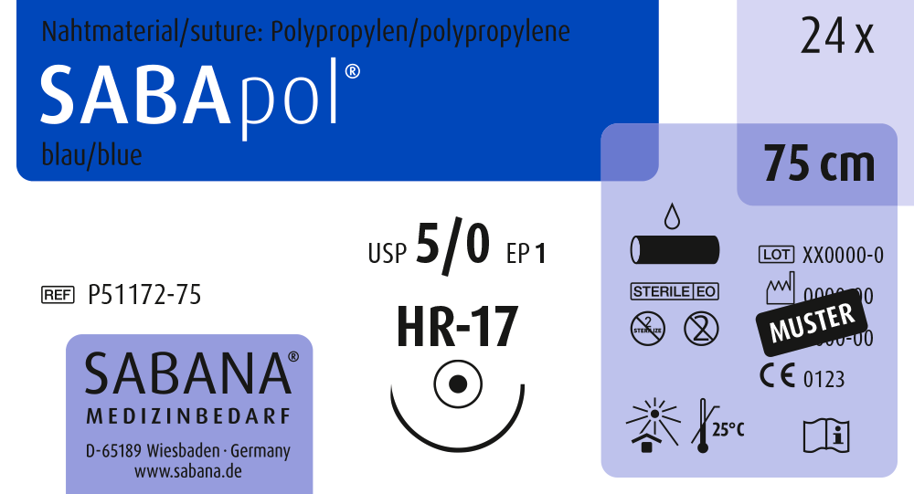 SABANA MEDIZINBEDARF SABApol® - Packung 24 Stück blau, 75 cm, HR-17, USP 5/0, Stärke 1
