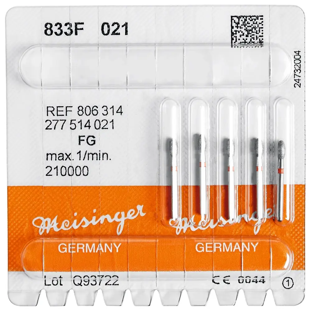 Hager & Meisinger Diamanten 833 - Packung 5 Stück rot fein, FG, Figur 277 Ei, 4,2 mm, ISO 021