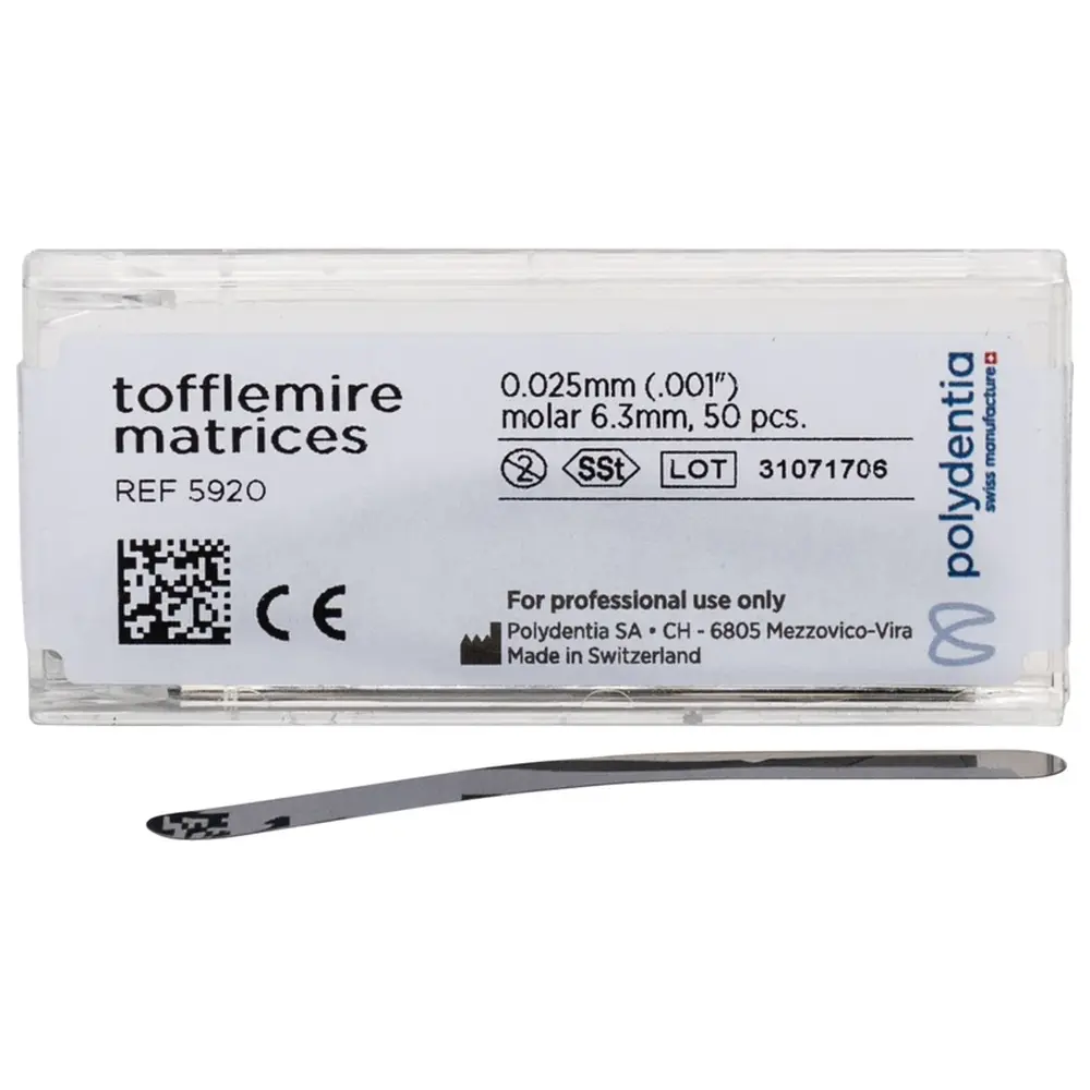 Polydentia SA Matrizen nach Tofflemire - Packung 50 Stück Höhe 6,3 mm, Stärke 0,025 mm, Molar