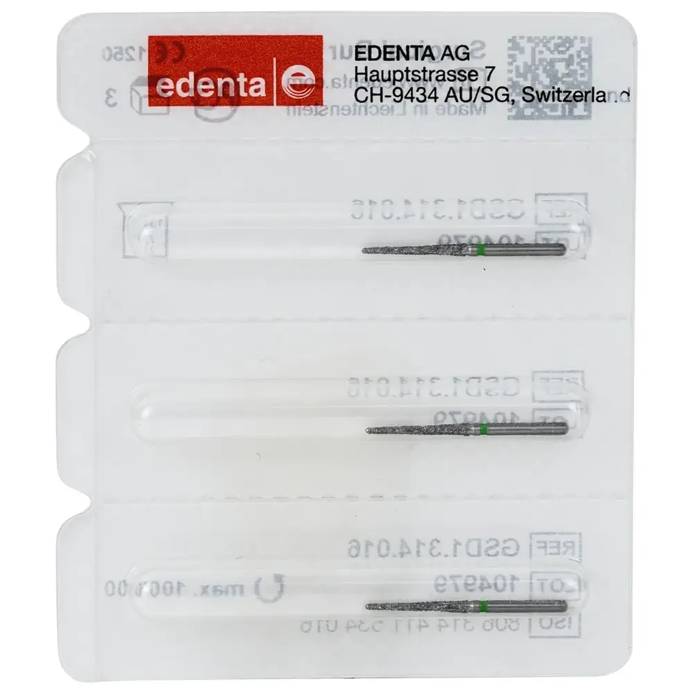 Edenta Osteotom GSD1 - Packung 3 Stück grün grob, FG, Figur 411, 12 mm, ISO 016