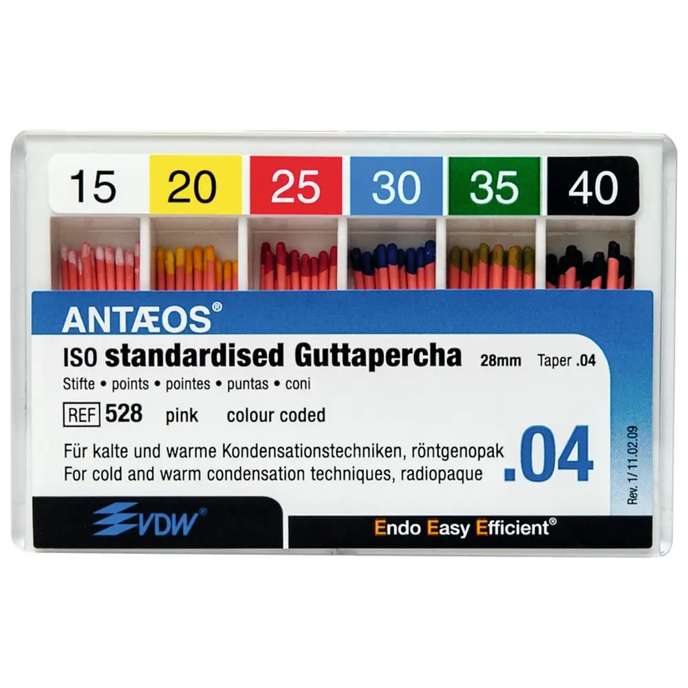 VDW Guttaperchastifte - Sortiment 60 Stück rosa, Taper.04 ISO 015-040