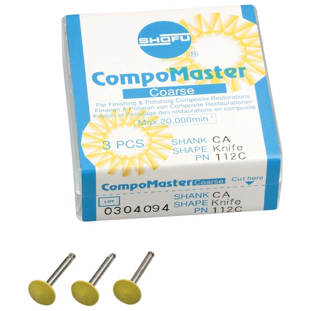 SHOFU CompoMaster - Packung 3 Stück gelb grob, RA, Figur Linse, ISO 090