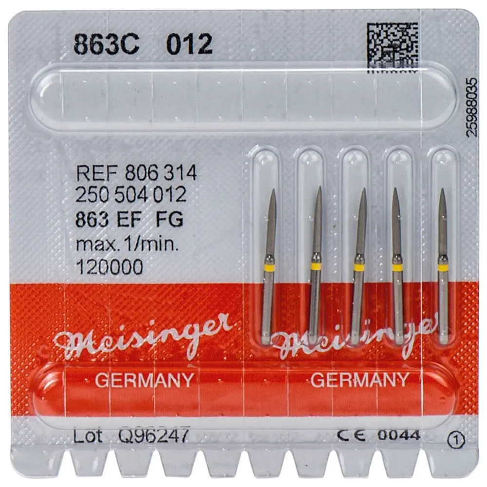 Hager & Meisinger Diamanten 863 - Packung 5 Stück gelb extra fein, FG, Figur 250 Flamme, 10 mm, ISO 012