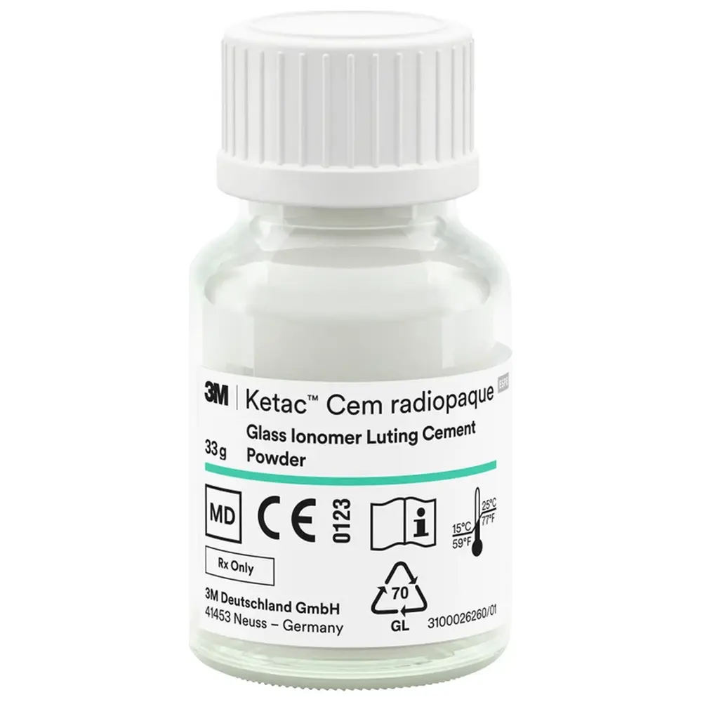Solventum Dental Solutions Ketac™ Cem radiopaque - Großpackung 3 x 33 g Pulver, 3 x 12 ml Flüssigkeit, 1 Anmischblock