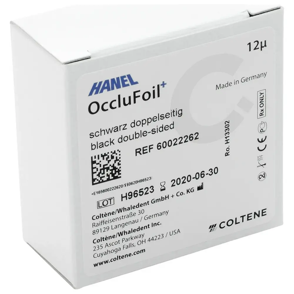 COLTENE HANEL OccluFoil+, doppelseitig 12µ - Rolle 25 m schwarz, 22 mm breit, PET