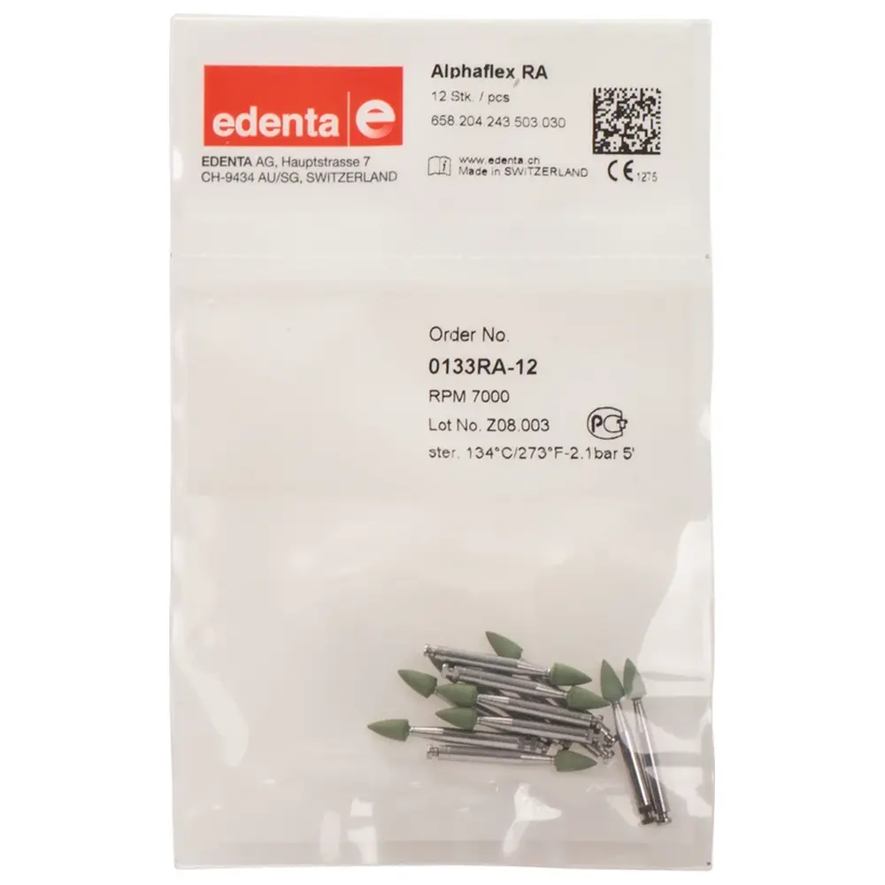 Edenta Alphaflex - Packung 12 Stück grün, RA, Figur 243, 6 mm, ISO 030