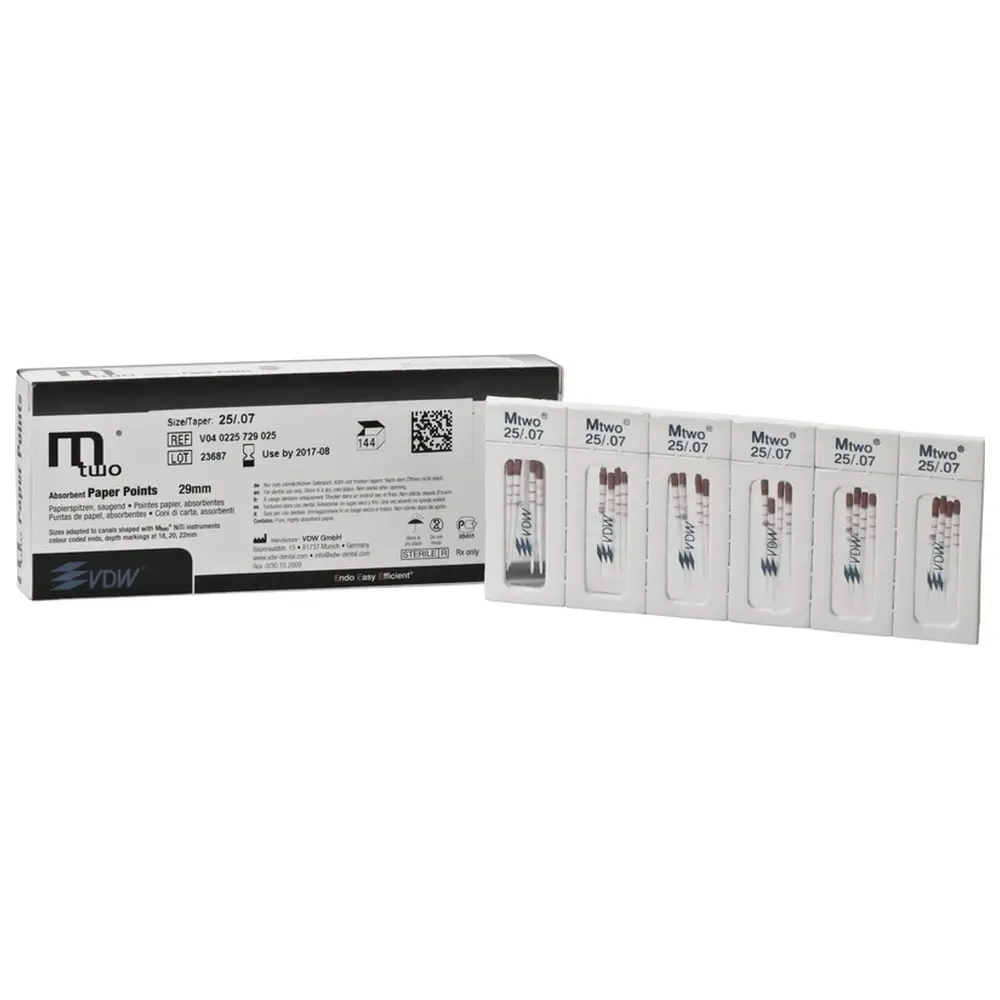 VDW Mtwo® Papierspitzen - Packung 144 Stück 29 mm, Taper.07, ISO 025