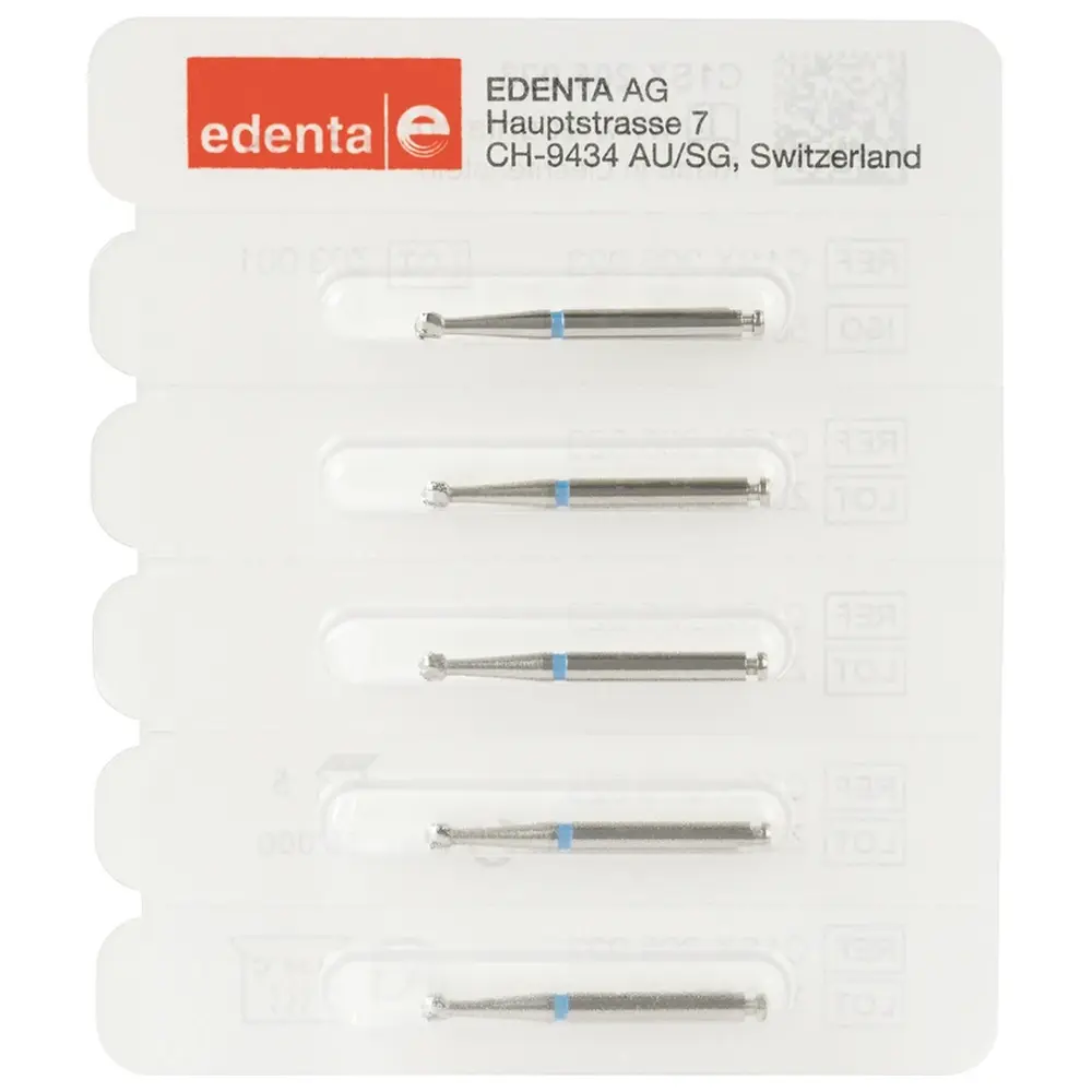 Edenta HM-Bohrer C1SX - Packung 5 Stück Kreuzverzahnung blau RAL, Figur 001, ISO 023