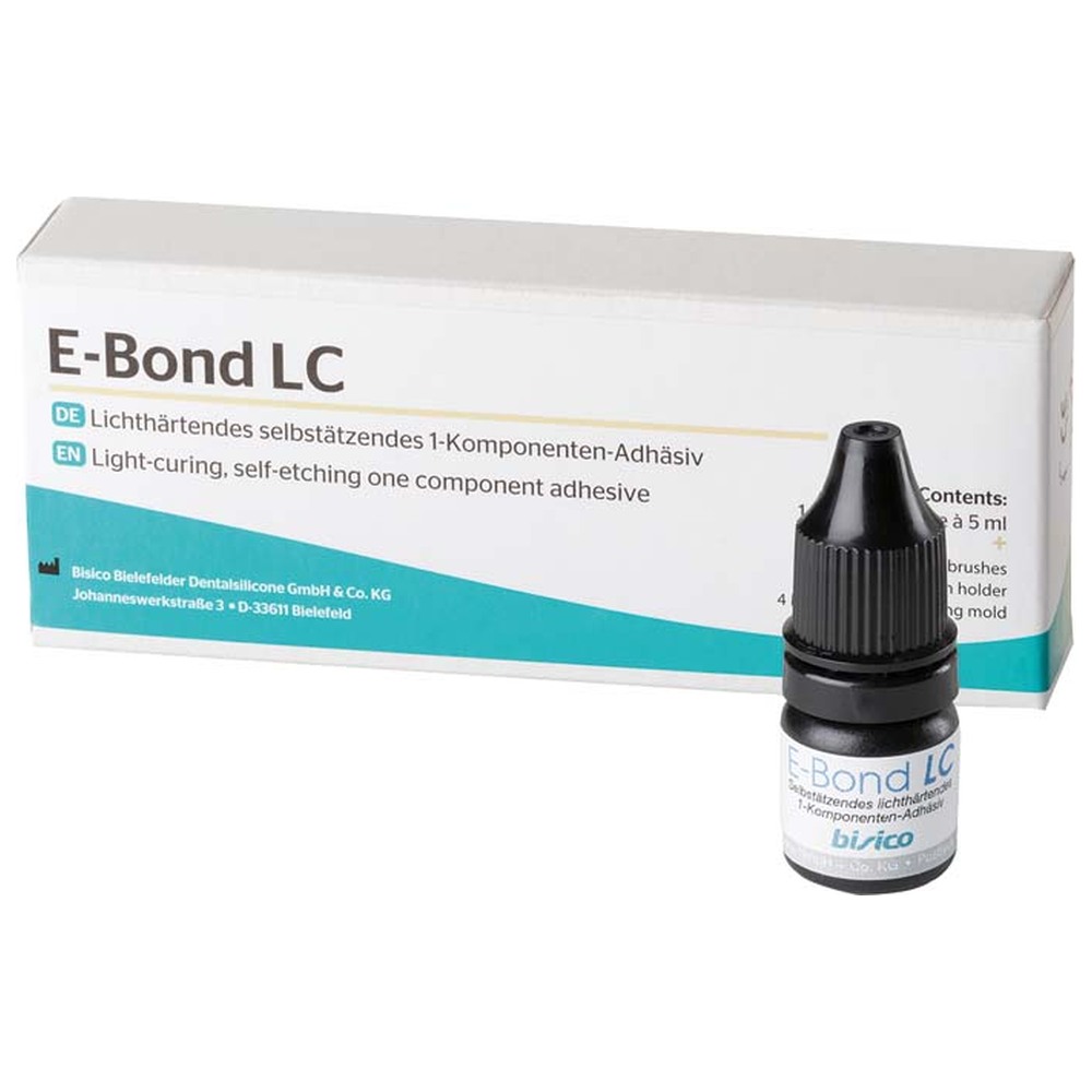 bisico E-Bond LC - Packung 5 ml Flasche, 1 Pinselhalter blau, 25 Einwegpinsel, 4 Mischpaletten schwarz