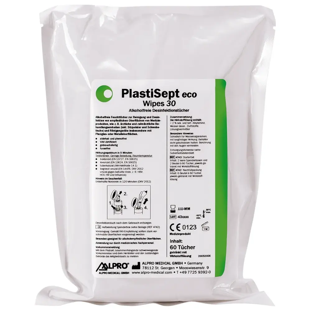 ALPRO MEDICAL PlastiSept eco Wipes 30 - Karton 6 x 60 Stück
