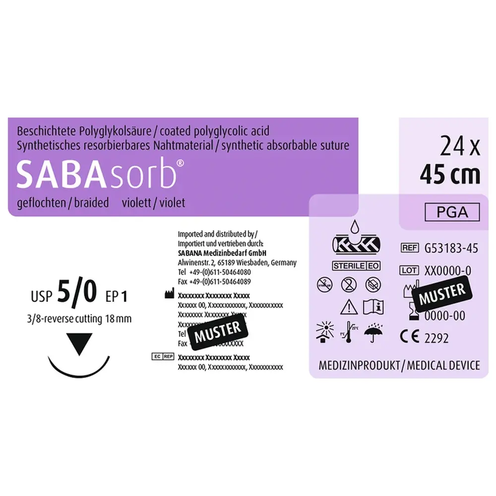 SABANA MEDIZINBEDARF SABAsorb® - Packung 24 Stück violett, 45 cm, DS-18, USP 5/0, Stärke 1