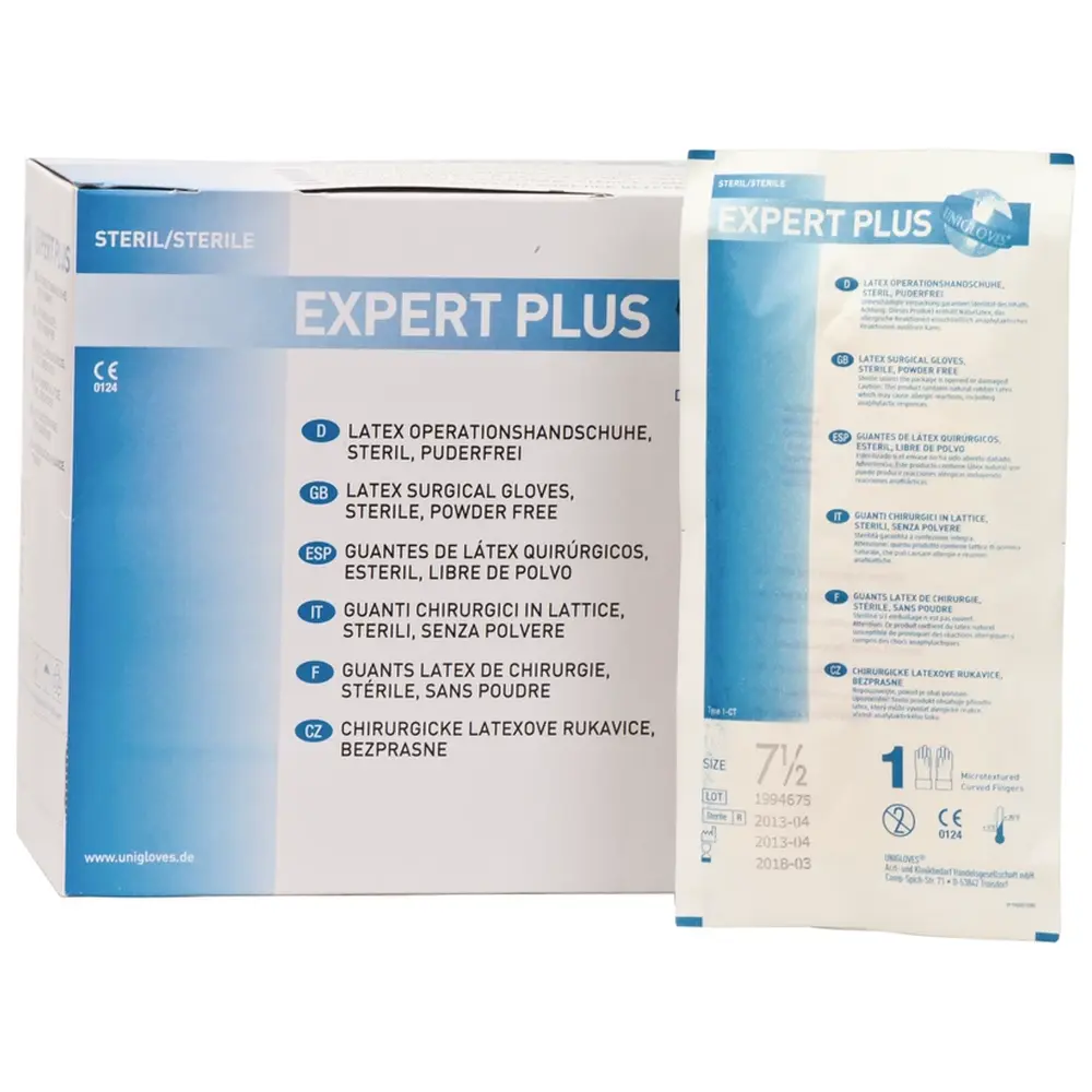 Unigloves EXPERT PLUS - Packung 50 Paar puderfrei, natur, Größe 7,5
