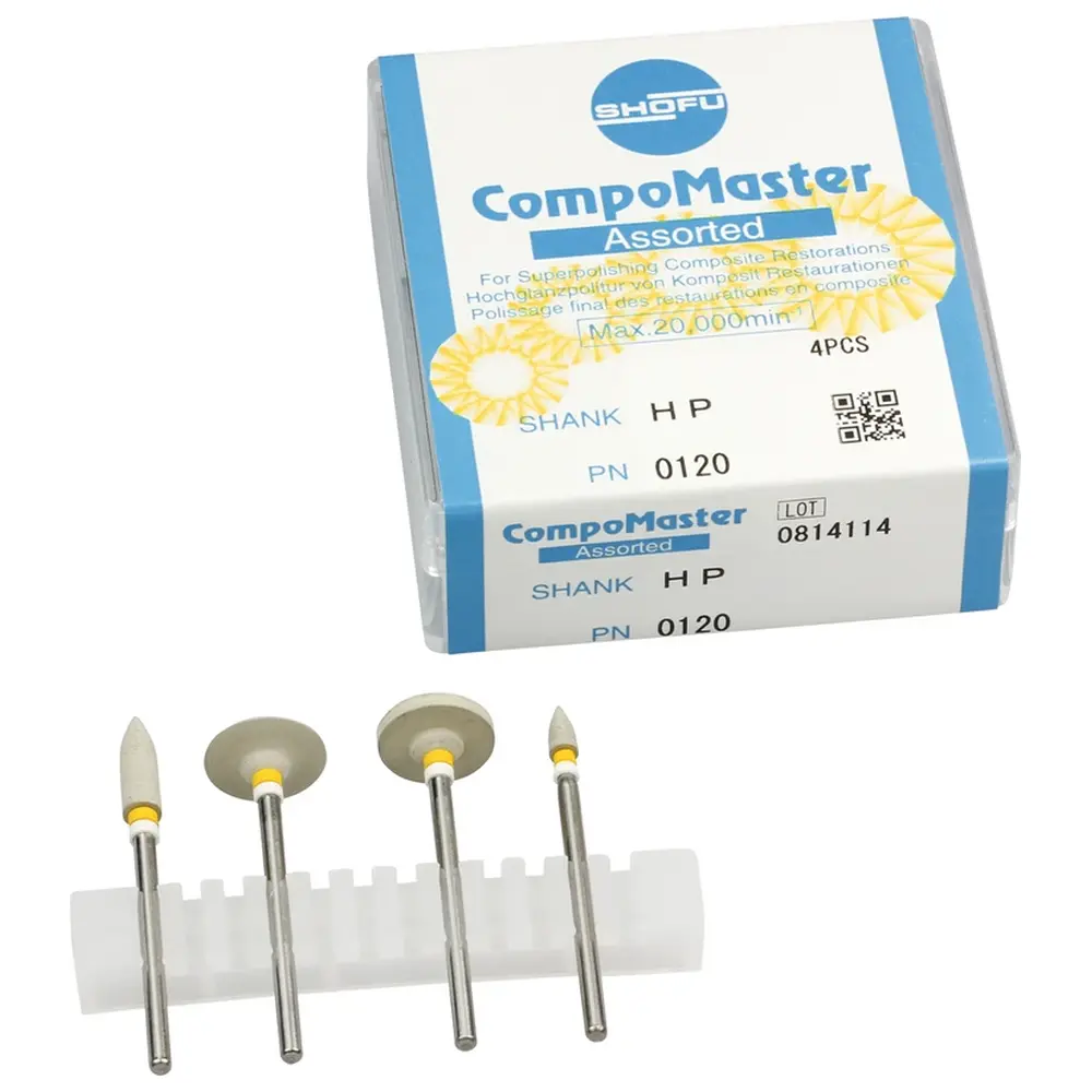 SHOFU CompoMaster - Sortiment 4 Stück hellgelb, HP gelb/weiß, (Figur Walze, Minispitze, KN7, WH6)