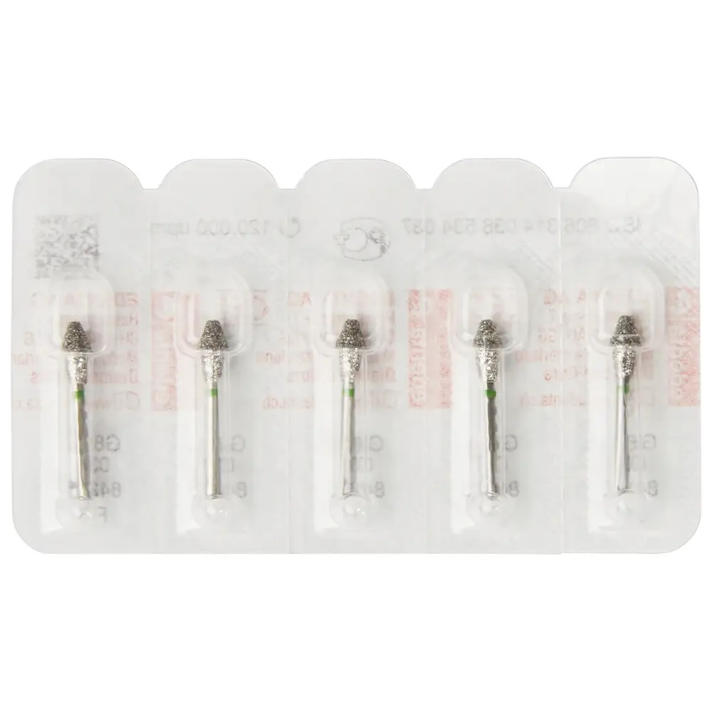 Edenta Diamanten 811 - Packung 5 Stück grün grob, FG, Figur 038 Doppelkegel innen, 7 mm, ISO 037