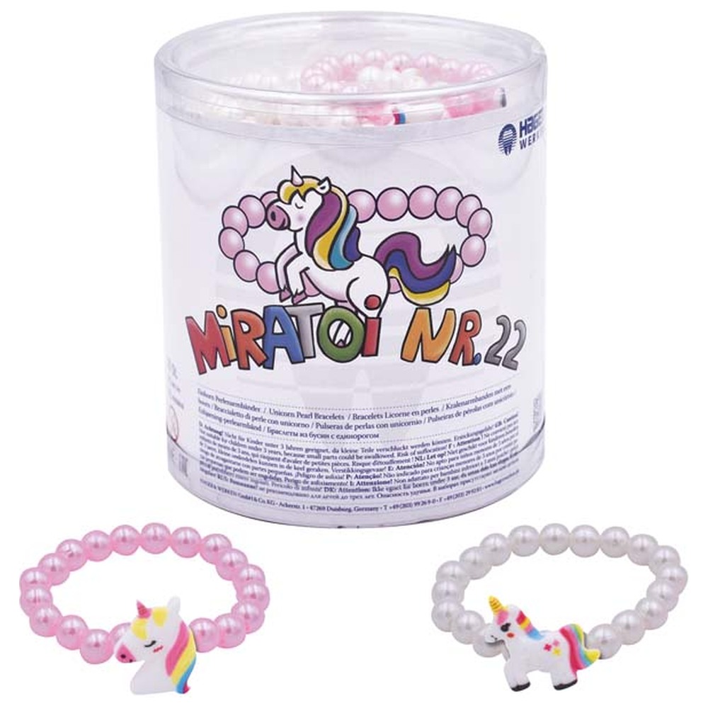 Hager & Werken Miratoi Nr. 22 Einhorn Perlenarmbänder - Packung 50 Stück (30 x rose, 20 x weiß), Ø 7 mm