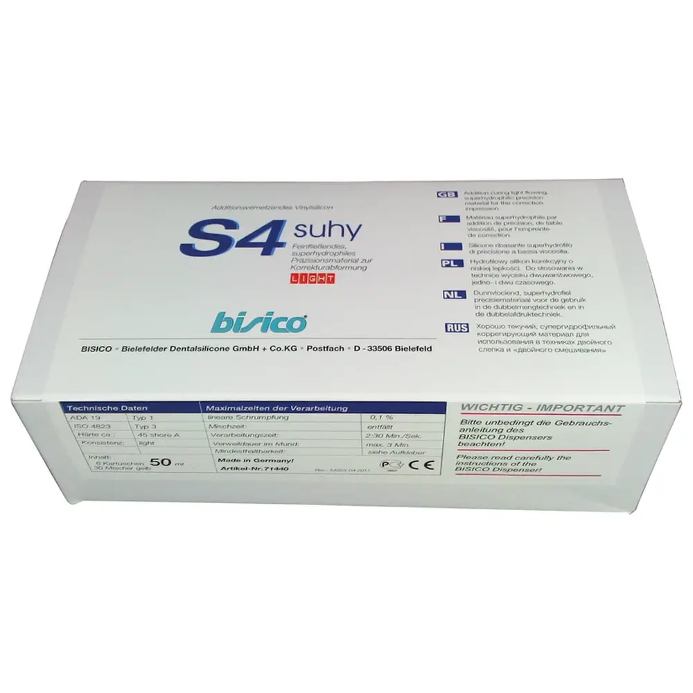 bisico S4 suhy - Karton 6 x 50 ml Doppelkartusche, 30 Mischkanülen gelb