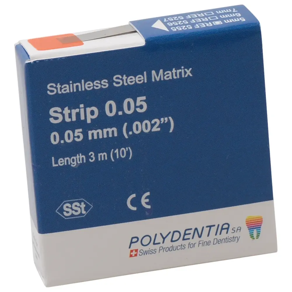 Polydentia SA Matrizenband - Packung 3 m Band Breite 5 mm, Stärke 0,05 mm, hart