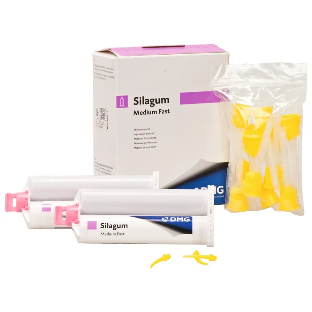 DMG Silagum Medium - Packung 2 x 50 ml Doppelkartusche Fast, 12 Automix-Tips, 12 Intraoral-Tips