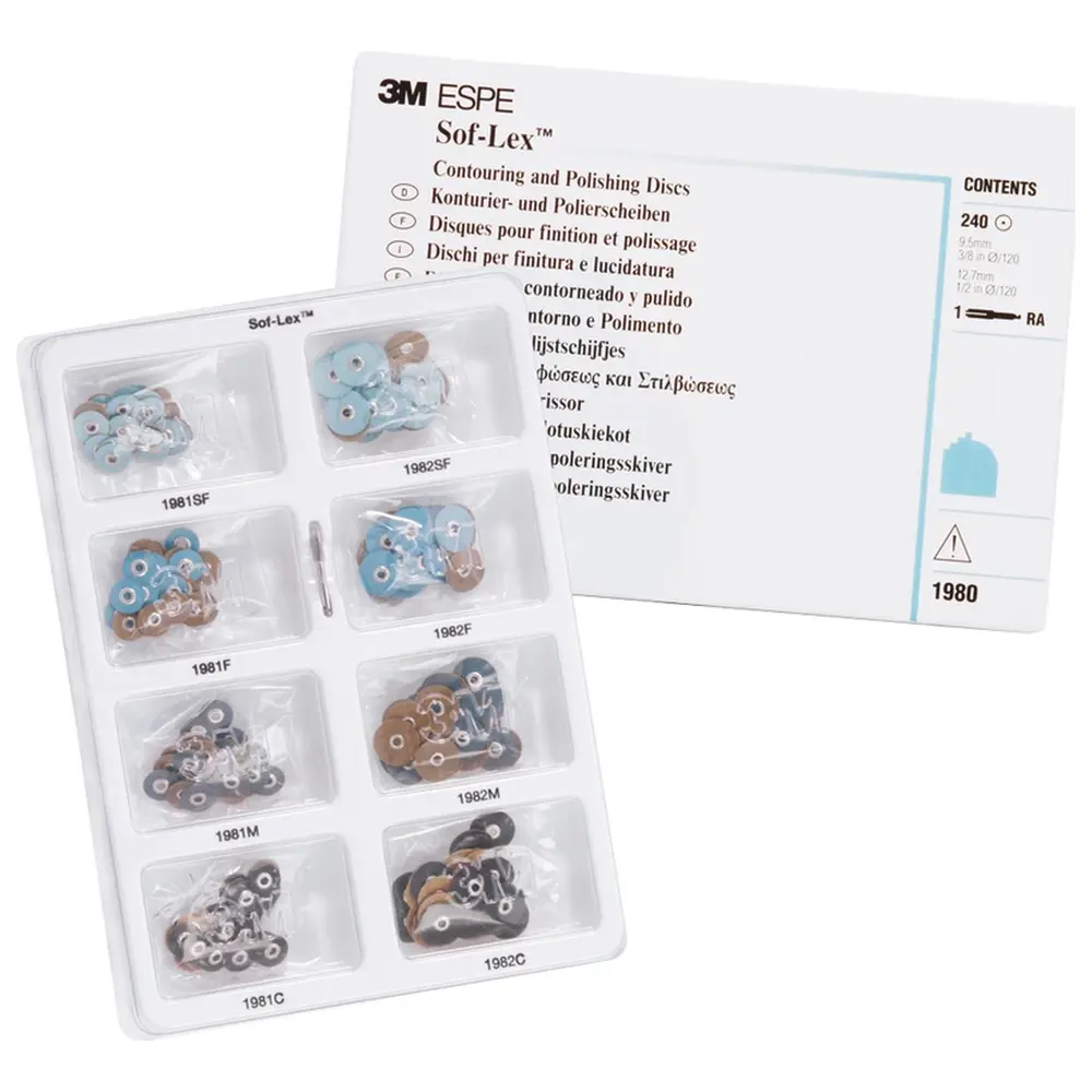 Solventum Dental Solutions Sof-Lex™ Ausarbeitungs- und Polierscheiben - Intro Kit 240 Scheiben, 1 Mandrell RA