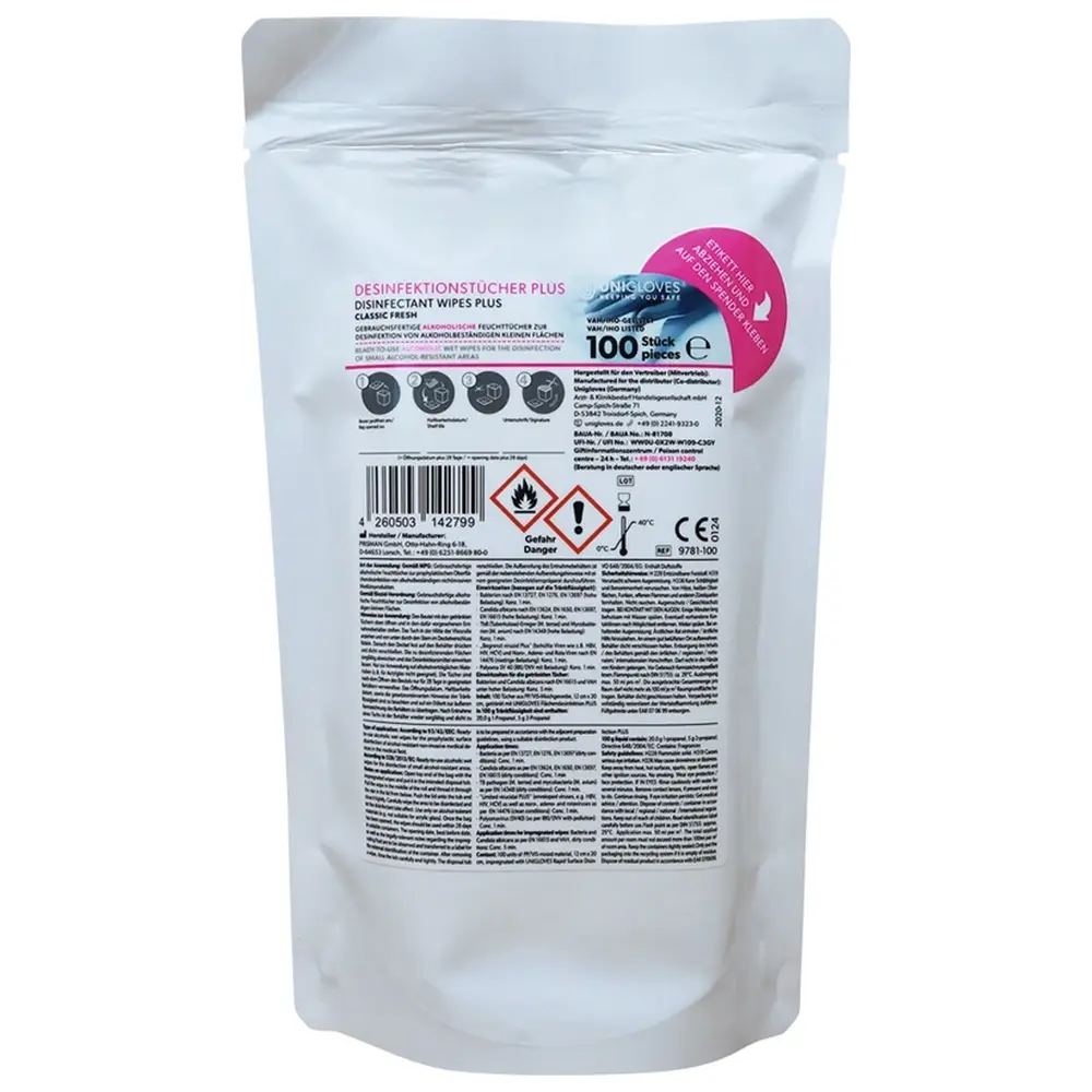 UNIGLOVES® Desinfektionstücher Plus Classic - Packung 100 Stück Fresh