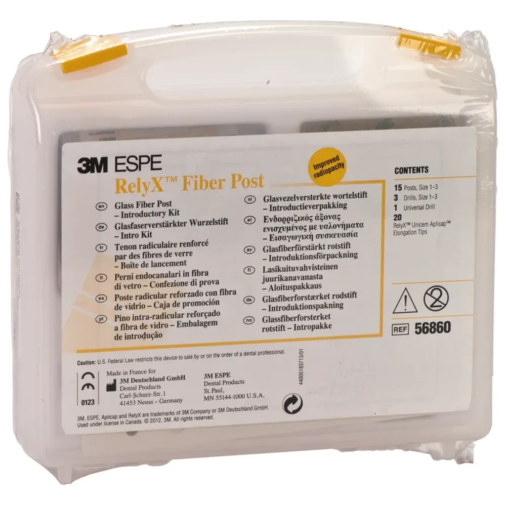 Solventum Dental Solutions RelyX™ Fiber Post - Intro Kit 15 Stifte (gelb, rot, blau), 4 Bohrer, 20 Kanülen