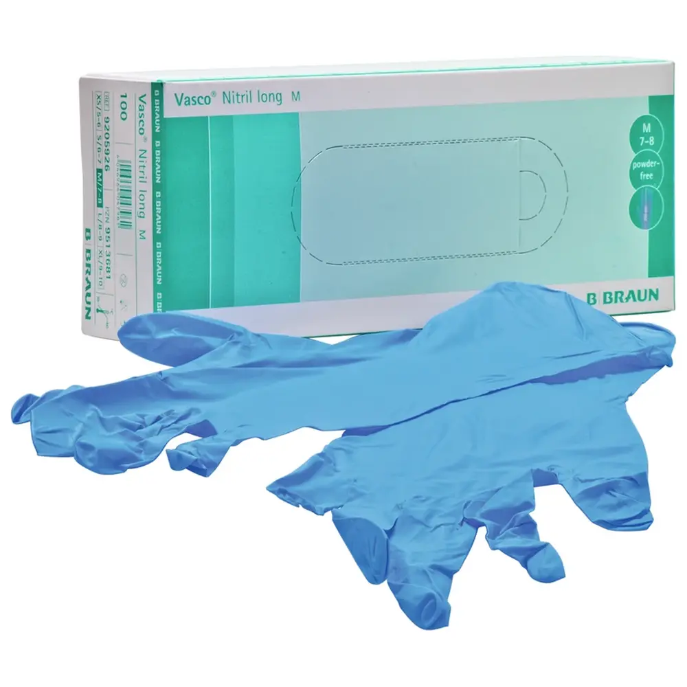 B. Braun Vasco® Nitril long - Packung 100 Stück puderfrei, blau, M