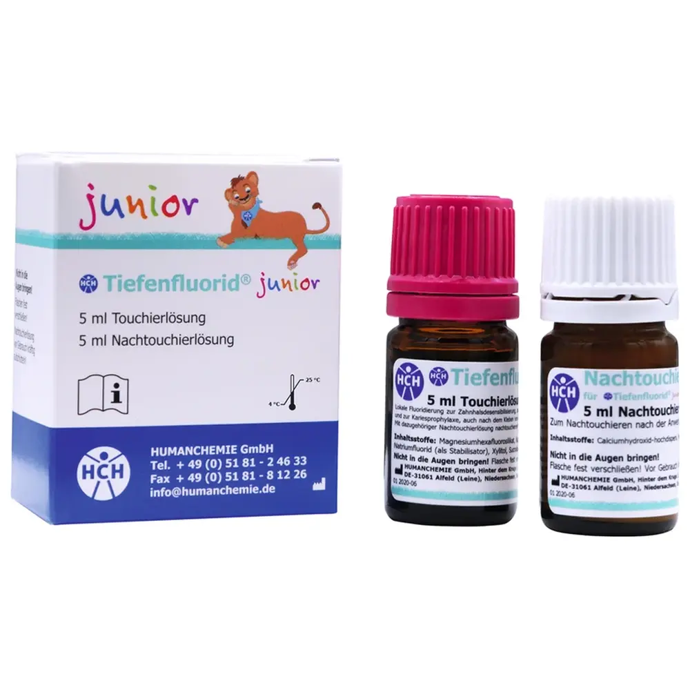 HUMANCHEMIE Tiefenfluorid® junior - Packung 5 ml Touchierlösung, 5 ml Nachtouchierlösung