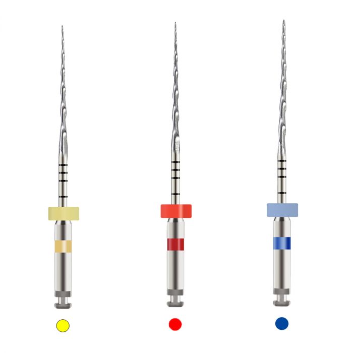 Endo Feilen NiTi Reziprok, 25 mm Länge, gelb, rot, blau, Set Endo Feilen NiTi Reziprok, 25 mm Länge, gelb, rot, blau, Set