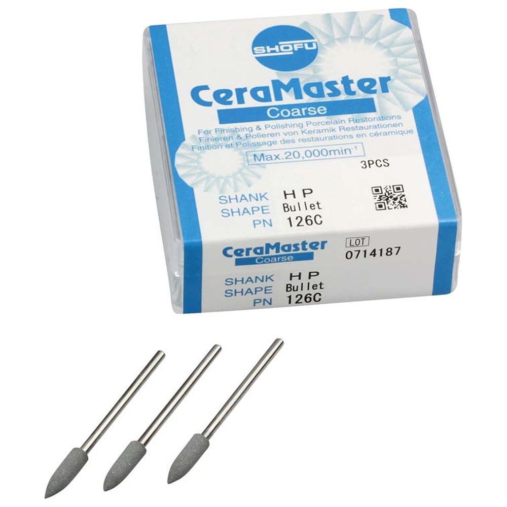 SHOFU CeraMaster - Packung 3 Stück dunkelgrau grob, HP, Figur Walze, ISO 040