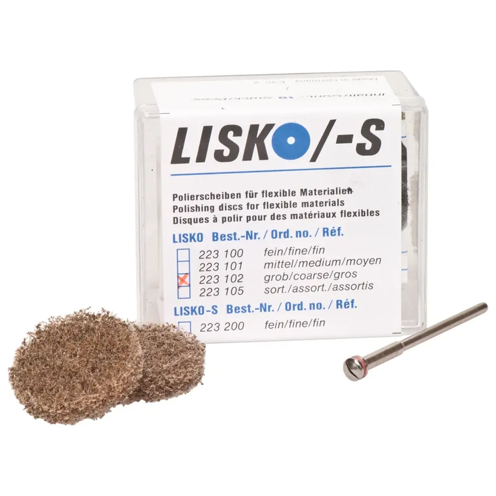 69194_LISKO_Polierer__Packung_10_Stueck_unmontiert_braun_grob_4_Stuetzscheiben_1_Mandrell ERKODENT LISKO Polierer - Packung 10 Stück unmontiert, braun grob, 4 Stützscheiben, 1 Mandrell