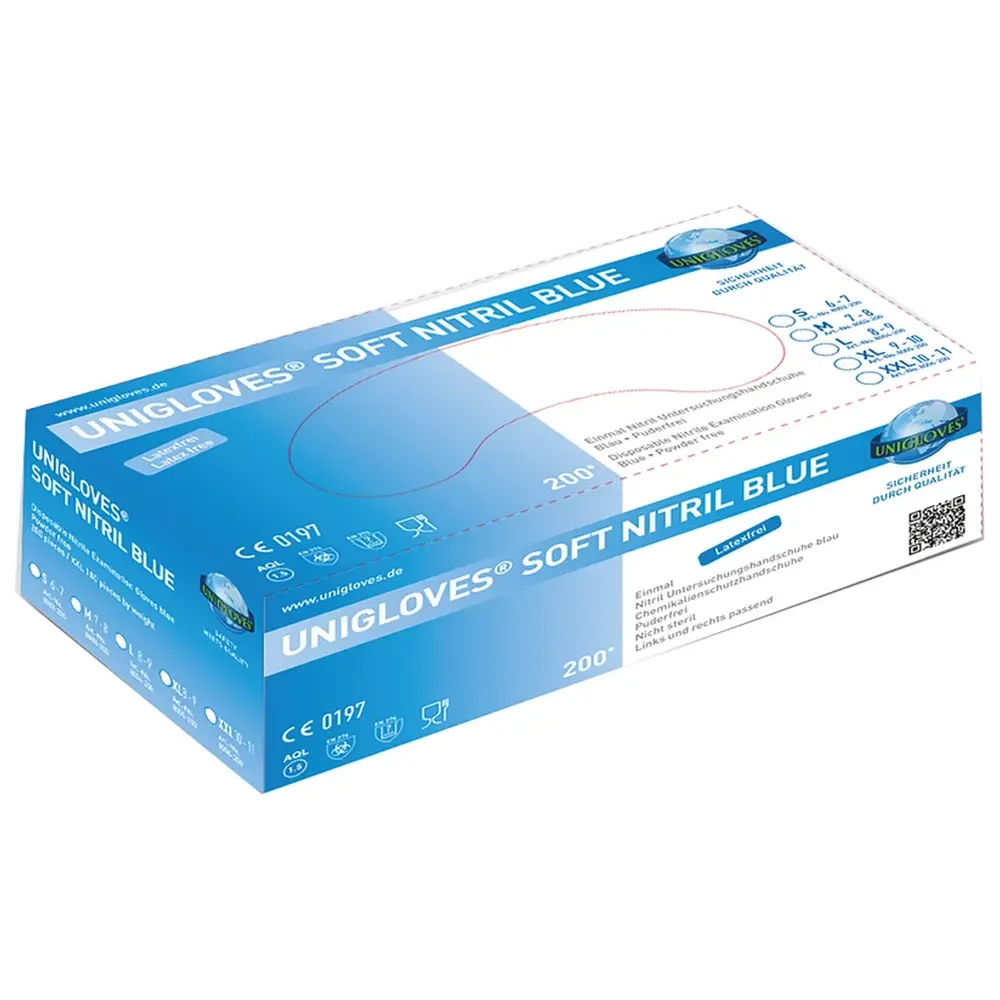 Unigloves SOFT NITRIL BLUE 200 - Packung 200 Stück puderfrei, blau, S Unigloves SOFT NITRIL BLUE 200 - Packung 200 Stück puderfrei, blau, S